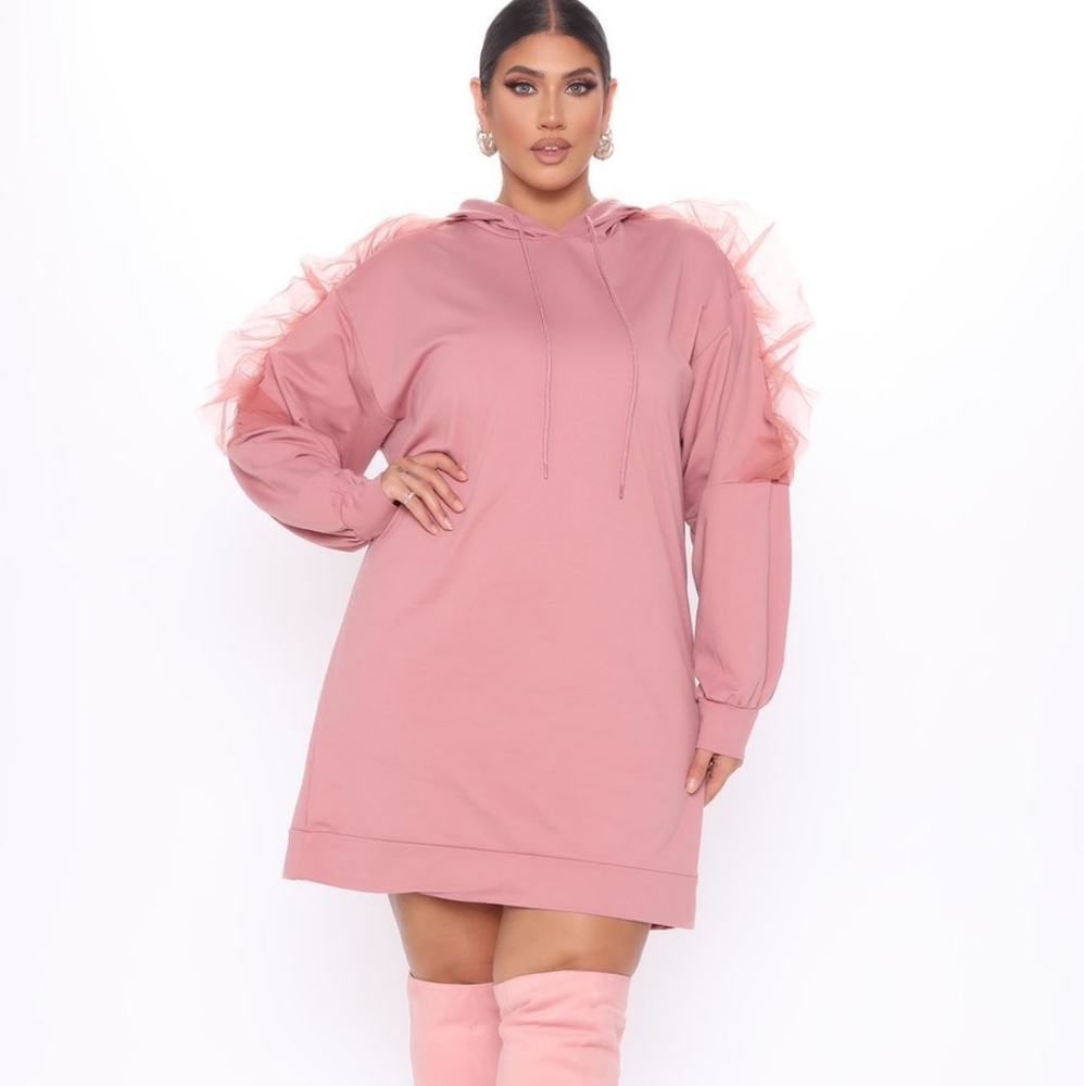 Tulle Hooded Sweatshirt Dress